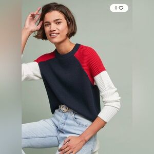 Just Female (Anthro) Sophie Colorblock Sweater - White, Navy, Red - Size XS